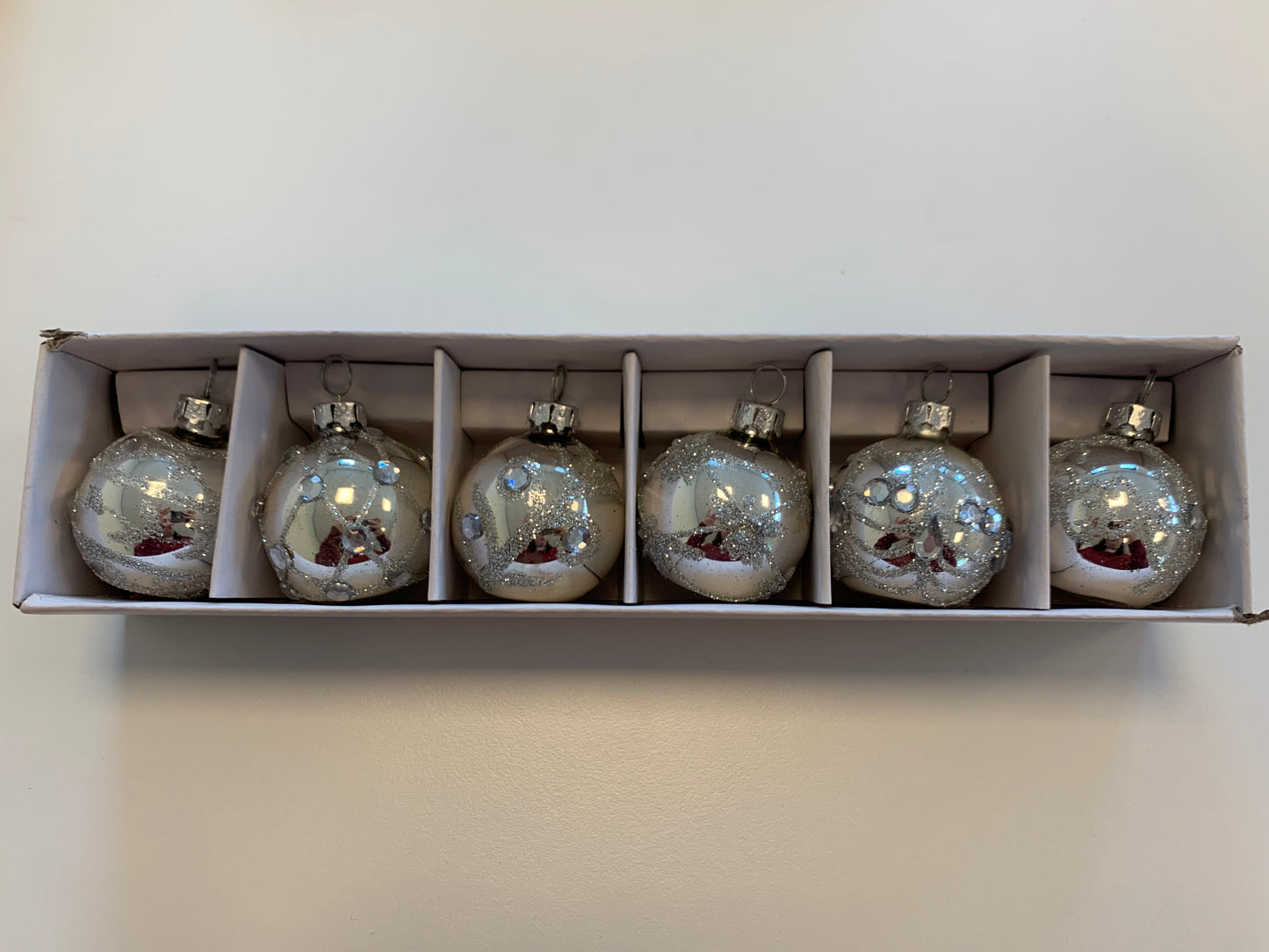 Glazen naamhouders kerstbal - 6 stuks