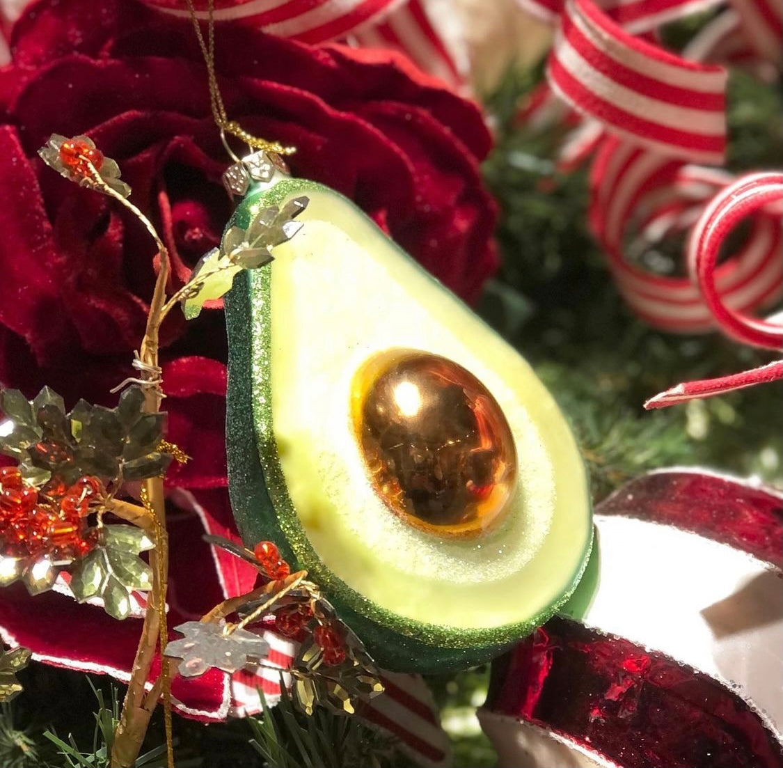 Halve avocado Kerst ornament glas