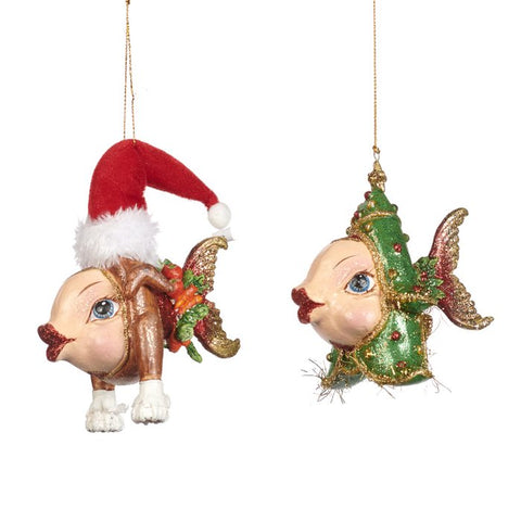 Vissen “kalkoen & kerstboom” ornament glas - 2 stuks