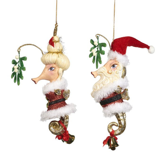 Kerst "zeepaardjes met maretak" ornament - 2 stuks