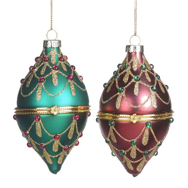 Druppelvormige doosjes ornamenten glas - 2 stuks