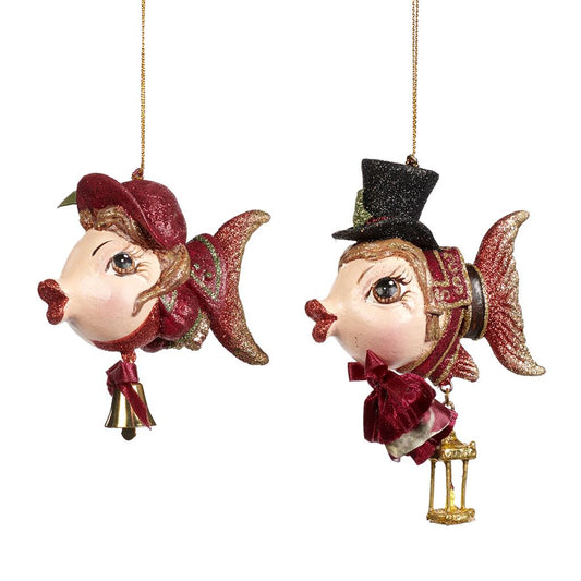 Vissen "Christmas Carol" ornament - 2 stuks