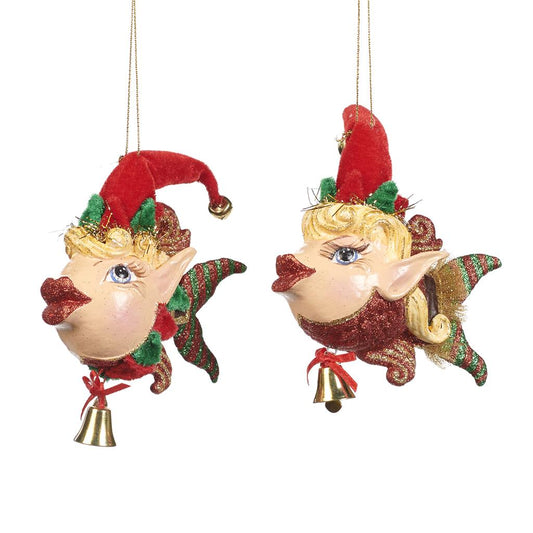 Vissen "Elfjes" ornament - 2 stuks