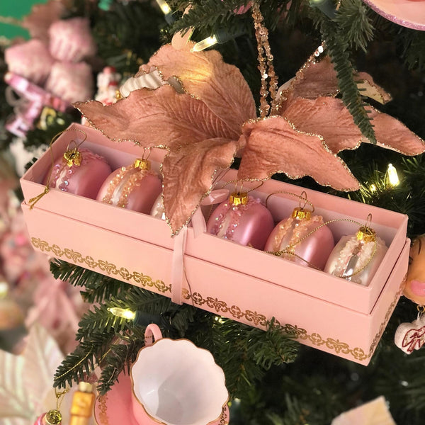Macaron kerst ornamenten - doos 6 stuks