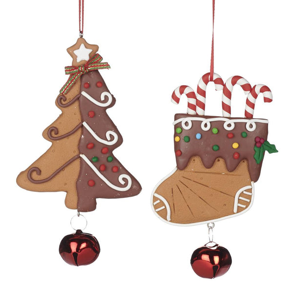 Peperkoek kerstboom en kerstsok ornament - 2 stuks