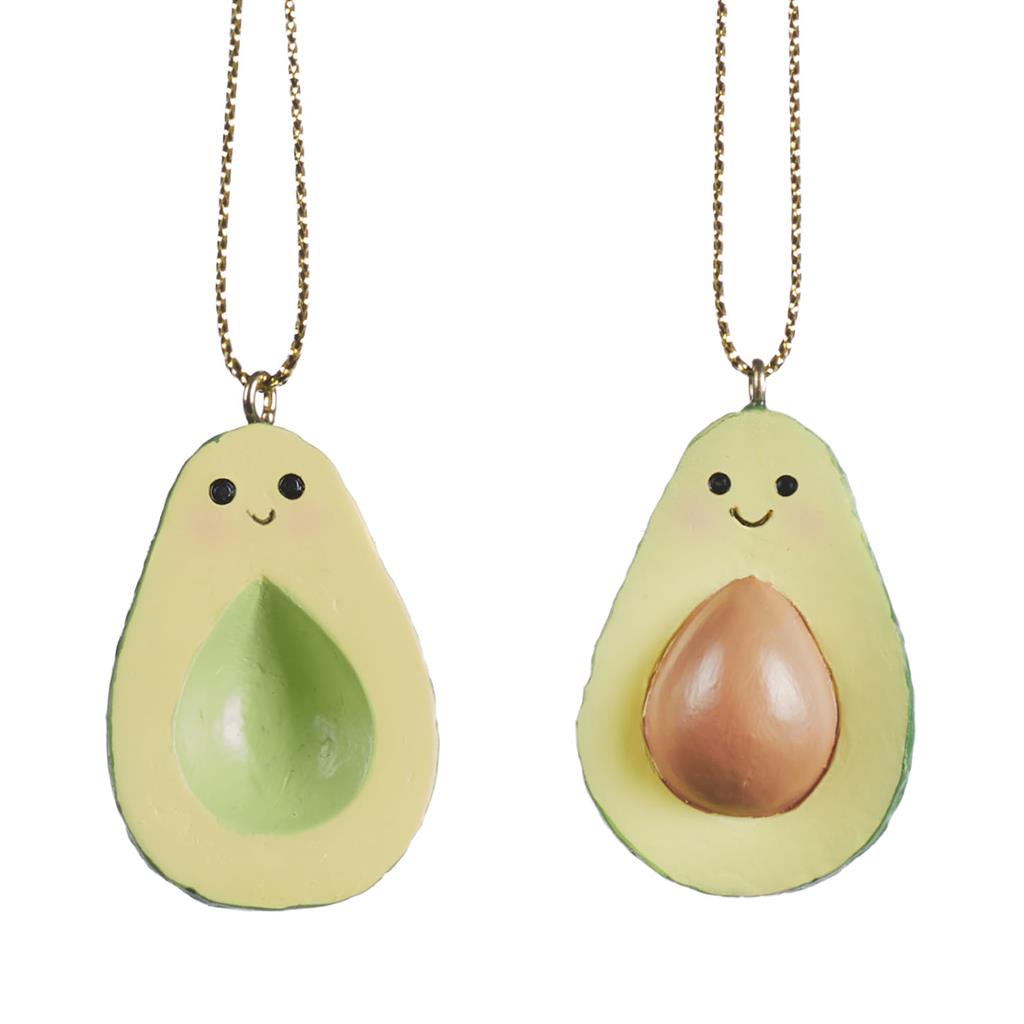 Lachende avocado ornamenten - 2 stuks