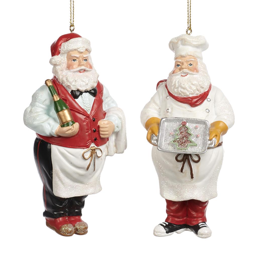 Kerstman Ober & Kok ornament - 2 stuks