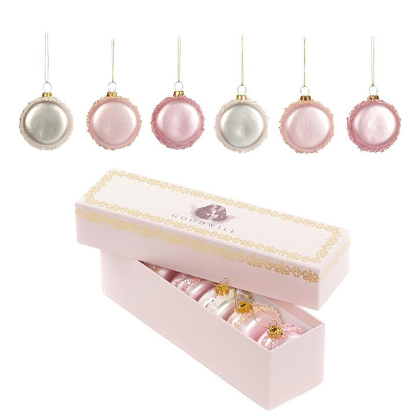 Macaron kerst ornamenten - doos 6 stuks