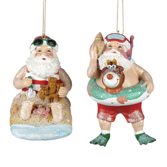 Kerstman op het strand ornament - 2 stuks