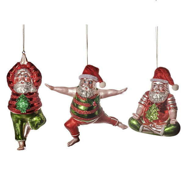 Yoga Kerstman ornamenten glas - 3 stuks