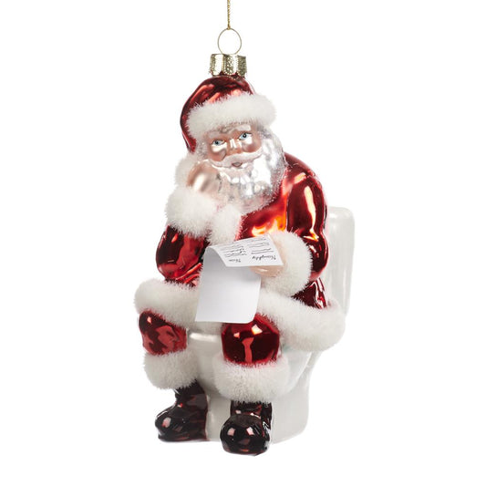 Kerstman op het toilet ornament glas